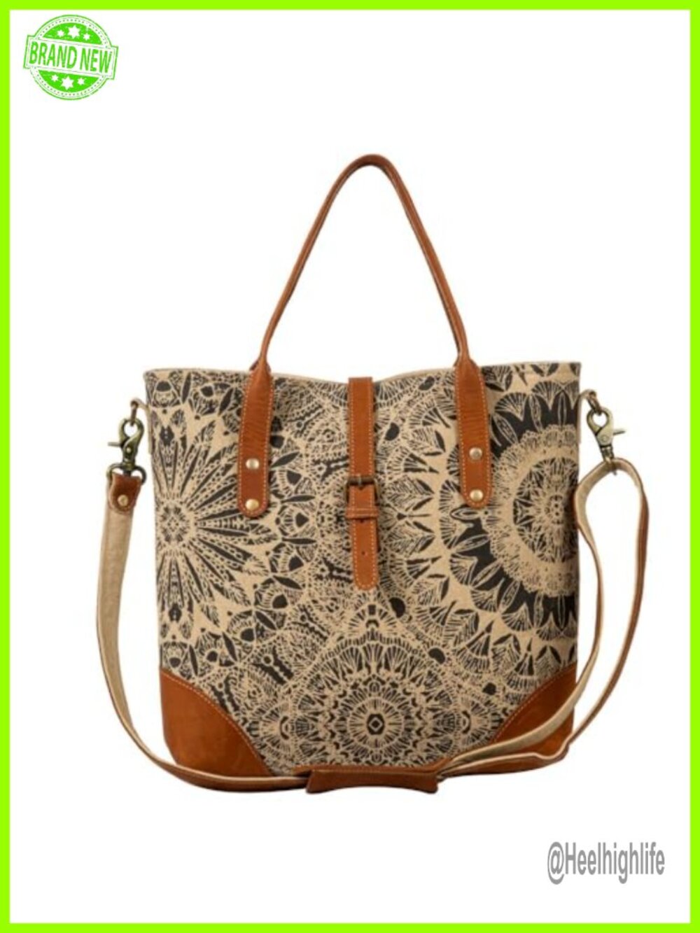 Vintage Leather Canvas Crossbody Shoulder Bag Mandala Satchel Handbag